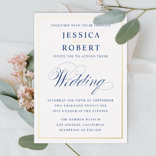 Invitation En Aluminium Mariage élégant bleu marine et or