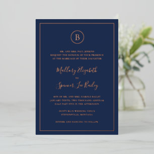Invitation En Aluminium Mariage Élégant Bleu Marine Traditionnel