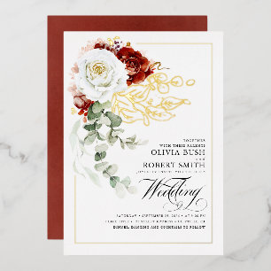 Invitation En Aluminium Mariage élégant boho floral rouge et blanc de Bour
