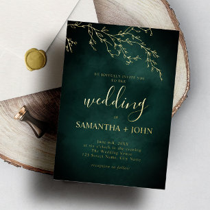 Invitation En Aluminium Mariage élégant botanique vert émeraude et or