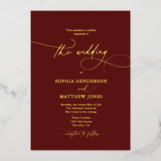Invitation En Aluminium Mariage Élégant Bourguignon Script Formel