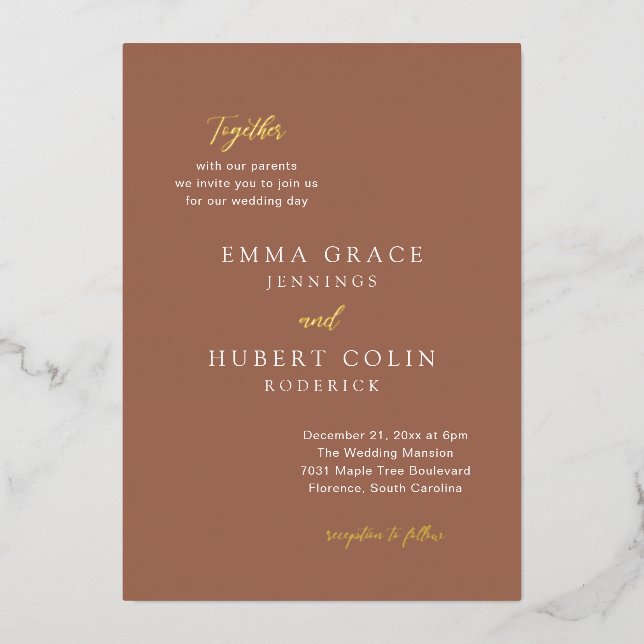 Invitation En Aluminium Mariage élégant classique Burnt Orange (Recto)