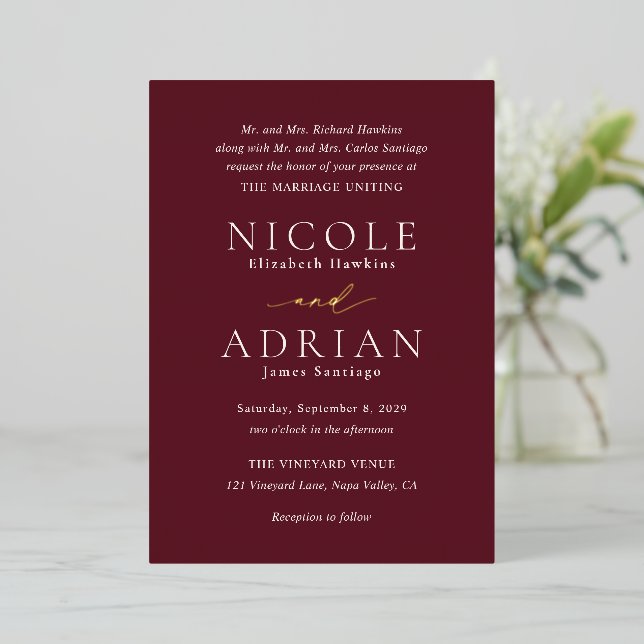 Invitation En Aluminium Mariage élégant classique en Bourgogne (Debout devant)