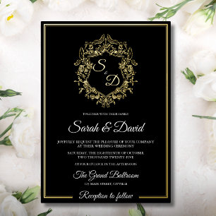 Invitation En Aluminium Mariage Élégant Classique Noir et Or de Luxe