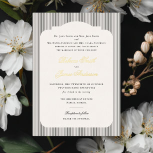 Invitation En Aluminium Mariage Élégant Classique Rayures Noires Formel