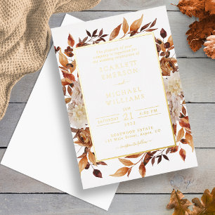 Invitation En Aluminium Mariage Élégant d'Automne en Or