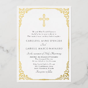 Invitation En Aluminium Mariage Élégant de Messe Catholique