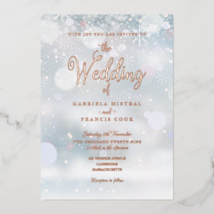 Invitation En Aluminium Mariage élégant écriture flocons de neige d'hiver