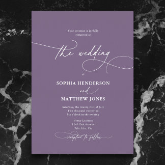 Invitation En Aluminium Mariage élégant écriture formelle poussiéreux lila