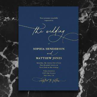 Invitation En Aluminium Mariage élégant et formel en bleu marine