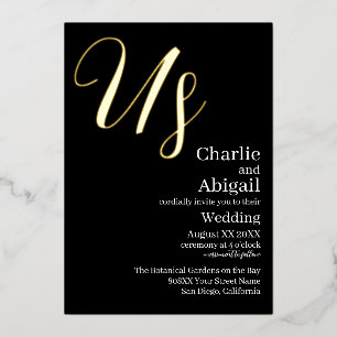 Invitation En Aluminium Mariage élégant et moderne des Etats-Unis sur Noir