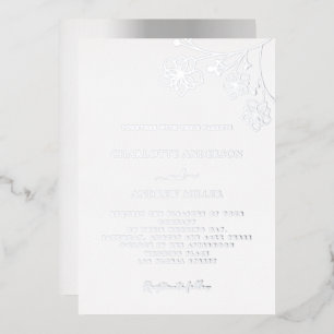 Invitation En Aluminium Mariage élégant floral argent blanc