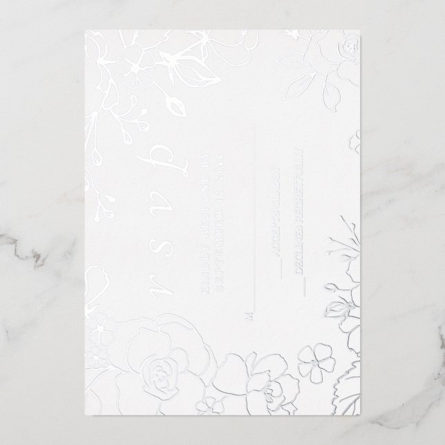 Invitation En Aluminium Mariage élégant floral argent RSVP (Recto)