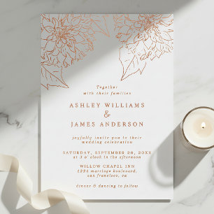 Invitation En Aluminium Mariage Élégant Floral Dahlia Feuille D'Or Rose