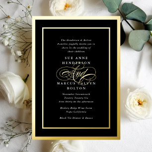 Invitation En Aluminium Mariage Élégant Formel Calligraphie Noir & Blanc