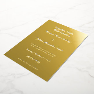 Invitation En Aluminium Mariage élégant minimaliste avec feuille d'or réel