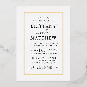 Invitation En Aluminium Mariage élégant moderne blanc et or
