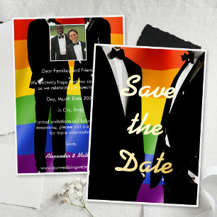 Invitation En Aluminium Mariage Élégant Moderne d'Hommes Gays Arc-en-ciel 