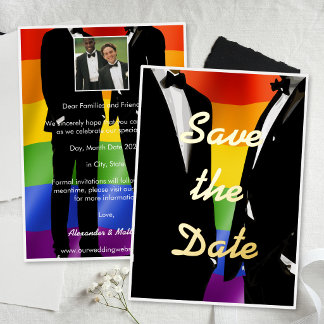 Invitation En Aluminium Mariage Élégant Moderne d'Hommes Gays Arc-en-ciel