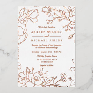 Invitation En Aluminium Mariage élégant moderne floral or rose réel
