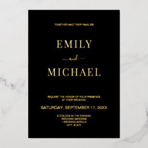 Invitation En Aluminium Mariage élégant moderne noir et or