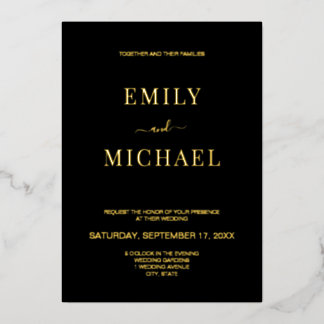 Invitation En Aluminium Mariage élégant moderne noir et or