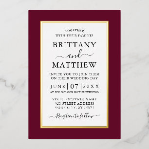 Invitation En Aluminium Mariage élégant moderne Or Bourgogne 