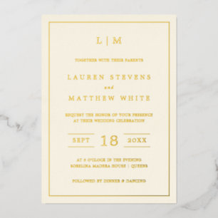 Invitation En Aluminium Mariage élégant monogramme jaune beurre moderne