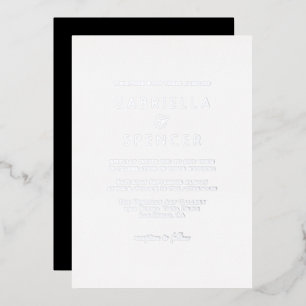 Invitation En Aluminium Mariage Élégant Noir Blanc Argent