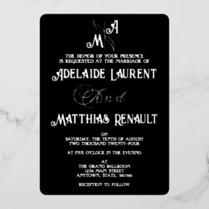 Invitation En Aluminium Mariage Élégant Noir et Blanc à Rayures Argentées