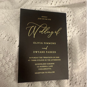 Invitation En Aluminium Mariage élégant noir et or doré