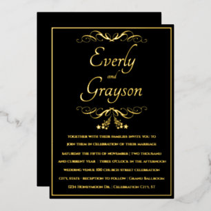 Invitation En Aluminium Mariage Élégant Noir et Or Veri