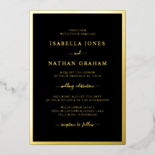 Invitation En Aluminium Mariage élégant noir or