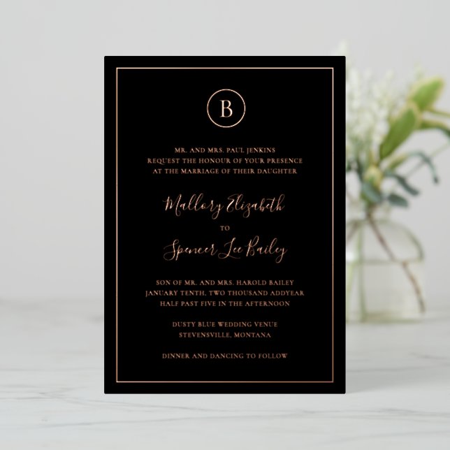 Invitation En Aluminium Mariage élégant noir traditionnel (Debout devant)
