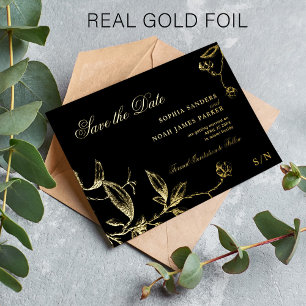 Invitation En Aluminium Mariage élégant or et noir enregistrer la date