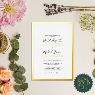 Invitation En Aluminium Mariage élégant or véritable bordure épaisse blanc