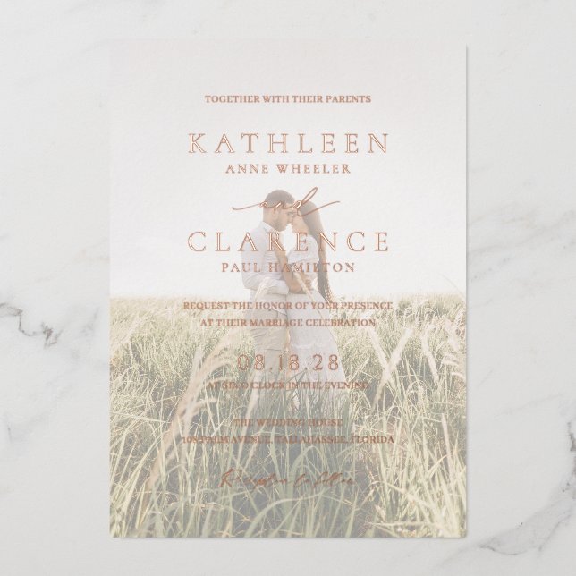 Invitation En Aluminium Mariage élégant photo classique (Recto)