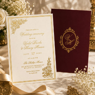 Invitation En Aluminium Mariage élégant Régence romantique ivoire et borde