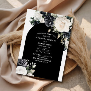 Invitation En Aluminium Mariage Élégant Rose Noir et Blanc