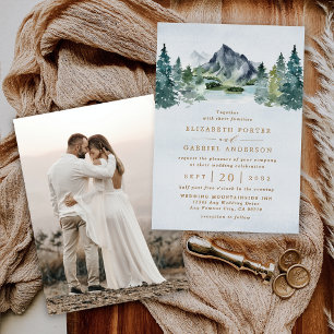 Invitation En Aluminium Mariage Élégant Rustique Montagne Photo Or Réel