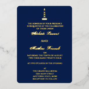 Invitation En Aluminium Mariage élégant sur le thème nautique - Phare - Bl