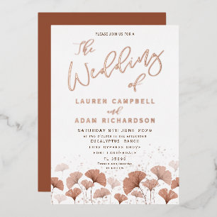 Invitation En Aluminium Mariage Élégant Terracotta Feuillage Rose Gold