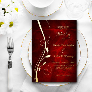 Invitation En Aluminium Mariage Élégant Tourbillon de Feuille Rouge Profon