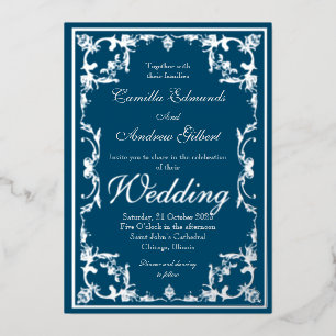 Invitation En Aluminium Mariage Elegant Turquoise Argent Ornate FLourish B
