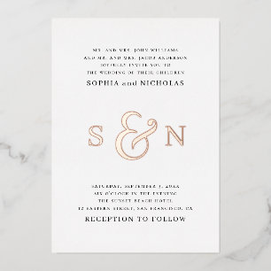 Invitation En Aluminium Mariage élégant typographie or / noir et blanc