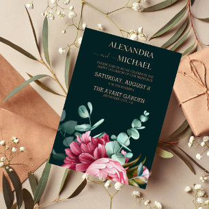 Invitation En Aluminium Mariage Emerald Green Watercolor Bourgogne Fleurs