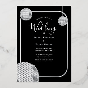 Invitation En Aluminium Mariage en argent noir disco rétro