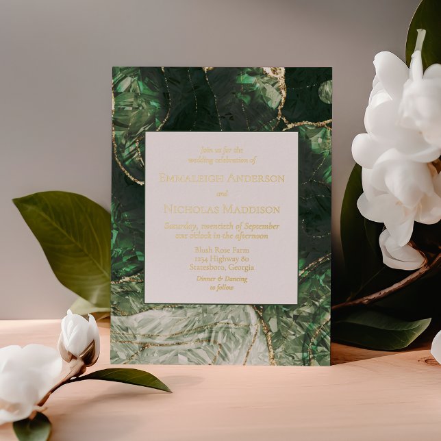 Invitation En Aluminium Mariage en pierre grise foncée vert olive (Créateur téléchargé)