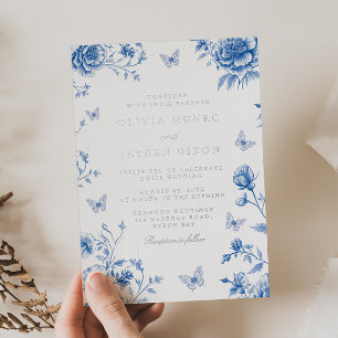 Invitation En Aluminium Mariage Enchanté Bleu Poussiéreux & Argent