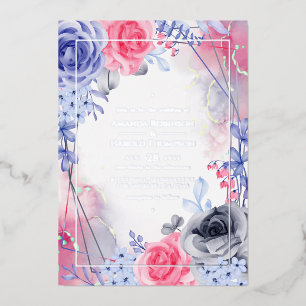 Invitation En Aluminium Mariage encre géométrique florale argent